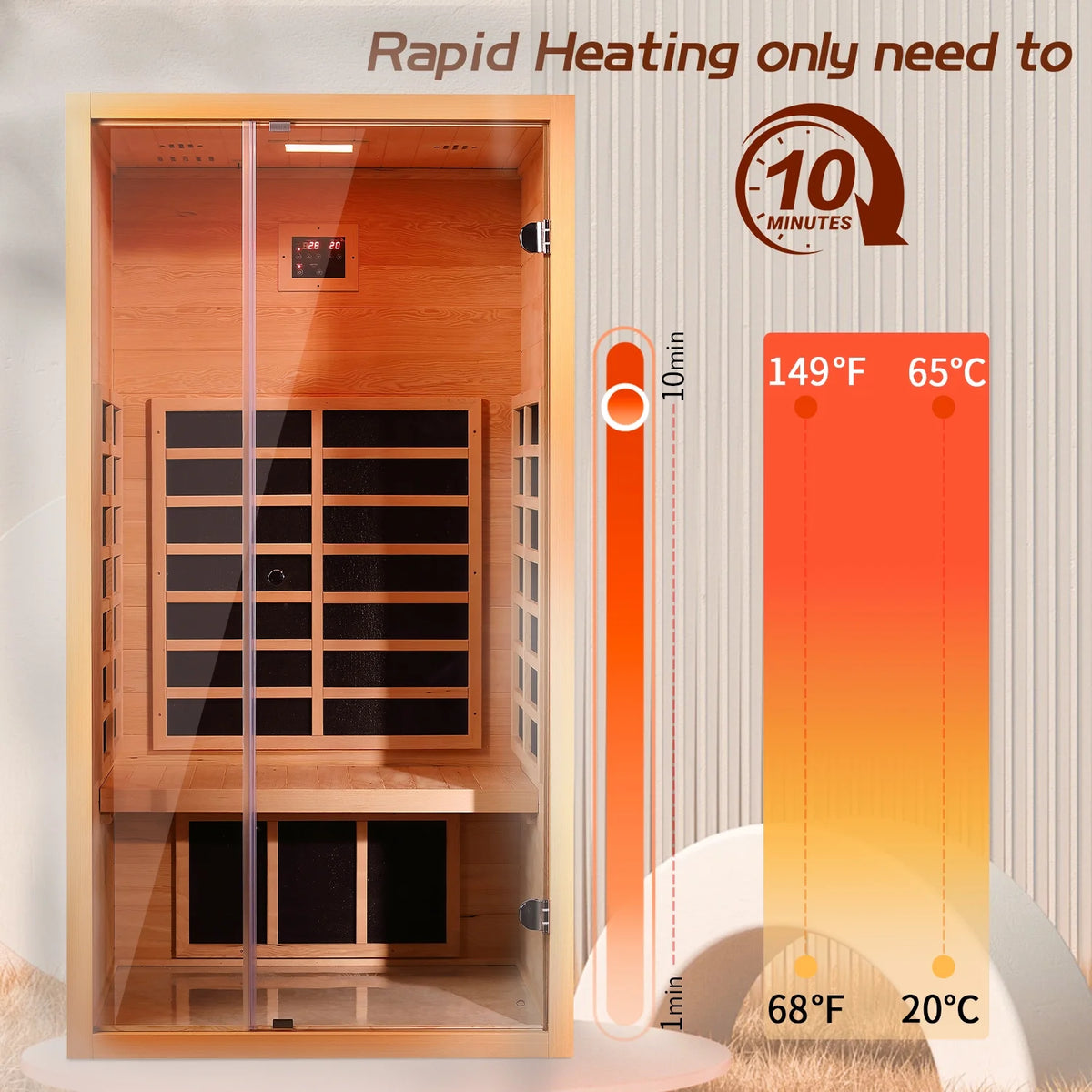 1 Person Extendable FAR Infrared Sauna for Home, Hemlock Wood Low EMF 6 Carbon Heaters Indoor Saunas with LED Lights, Bluetooth Speaker, Digital Control Panel, and Seating Bench — product view 11