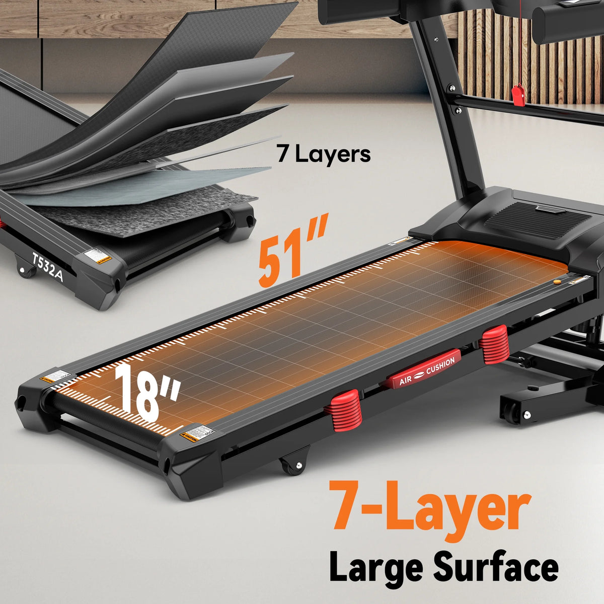 12MPH Folding Treadmill with 20% Auto Incline, 300-400 LB Capacity, Treadmills for Home Running Walking, 5.1HP Brushless Motor, Foldable Electric Treadmill Running Machine with APP & Bluetooth — product view 10