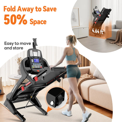 12MPH Folding Treadmill with 20% Auto Incline, 300-400 LB Capacity, Treadmills for Home Running Walking, 5.1HP Brushless Motor, Foldable Electric Treadmill Running Machine with APP & Bluetooth — product view 11