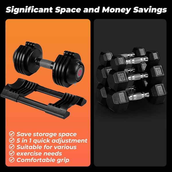 Adjustable Dumbbell Set – 22 lb Pair, Anti-Slip Metal Handles