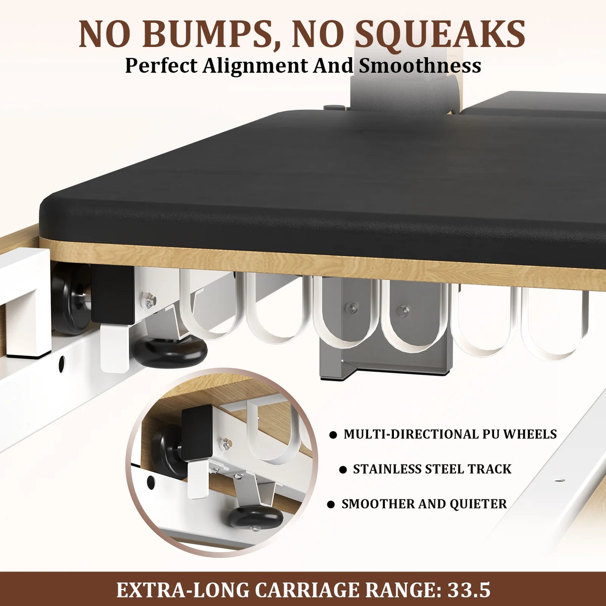 Pilates Reformer, Wooden Pilates Reformer Machine with Tower & Mat, Pilates Equipment for Home Workout and Studio, with Reformer Accessories, Sitting Box, Jump Board — product view 10