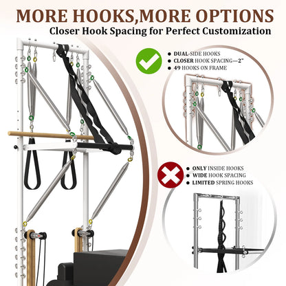 Pilates Reformer, Wooden Pilates Reformer Machine with Tower & Mat, Pilates Equipment for Home Workout and Studio, with Reformer Accessories, Sitting Box, Jump Board — product view 7