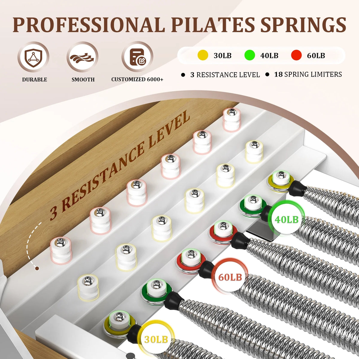 Pilates Reformer, Wooden Pilates Reformer Machine with Tower & Mat, Pilates Equipment for Home Workout and Studio, with Reformer Accessories, Sitting Box, Jump Board — product view 8