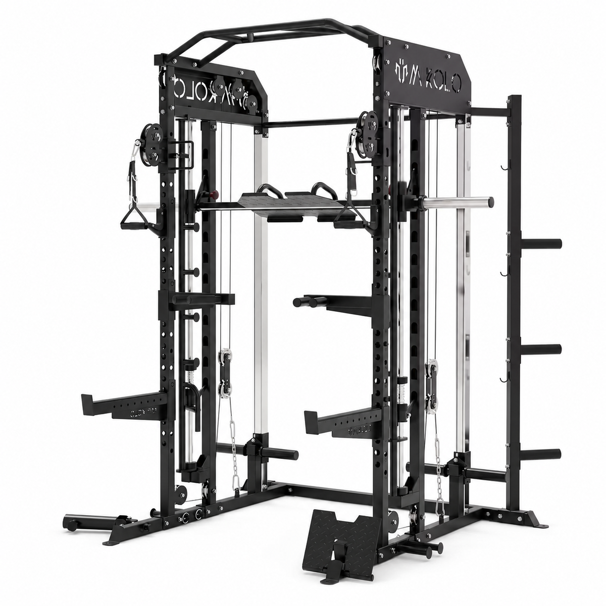Smith Machine, All-In-One Power Rack Cage with Vertical Leg Press, 2000LBS Power Cage Squat Rack with Smith Bar, Dual Pulley Cable Crossover System for Home Gym