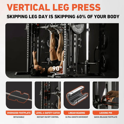 Smith Machine, All-In-One Power Rack Cage with Vertical Leg Press, 2000LBS Power Cage Squat Rack with Smith Bar, Dual Pulley Cable Crossover System for Home Gym — product view 11