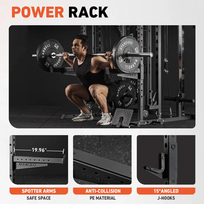 Smith Machine, All-In-One Power Rack Cage with Vertical Leg Press, 2000LBS Power Cage Squat Rack with Smith Bar, Dual Pulley Cable Crossover System for Home Gym — product view 12