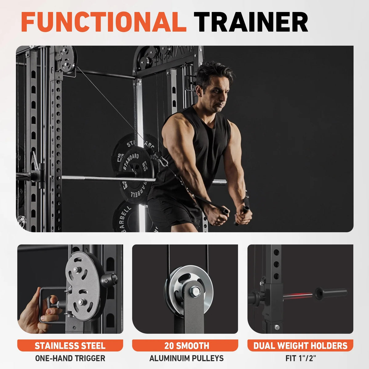 Smith Machine, All-In-One Power Rack Cage with Vertical Leg Press, 2000LBS Power Cage Squat Rack with Smith Bar, Dual Pulley Cable Crossover System for Home Gym — product view 13