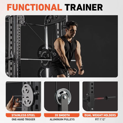 Smith Machine, All-In-One Power Rack Cage with Vertical Leg Press, 2000LBS Power Cage Squat Rack with Smith Bar, Dual Pulley Cable Crossover System for Home Gym — product view 13
