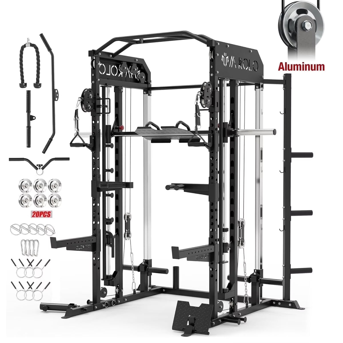 Smith Machine, All-In-One Power Rack Cage with Vertical Leg Press, 2000LBS Power Cage Squat Rack with Smith Bar, Dual Pulley Cable Crossover System for Home Gym — product view 2