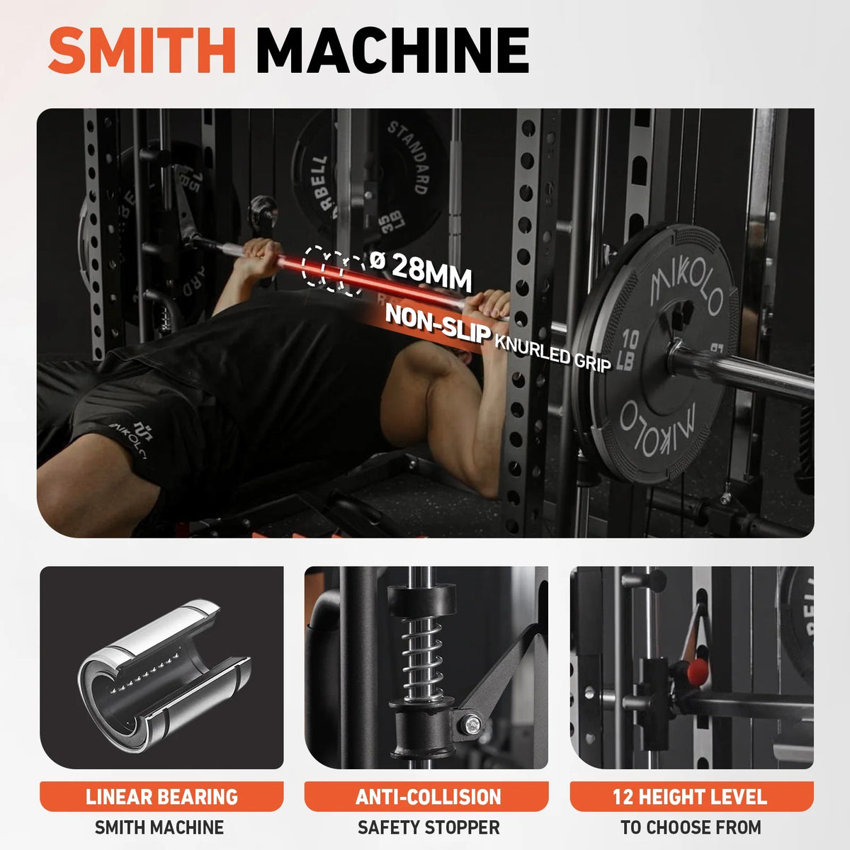 Smith Machine, All-In-One Power Rack Cage with Vertical Leg Press, 2000LBS Power Cage Squat Rack with Smith Bar, Dual Pulley Cable Crossover System for Home Gym — product view 4