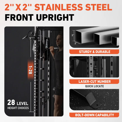 Smith Machine, All-In-One Power Rack Cage with Vertical Leg Press, 2000LBS Power Cage Squat Rack with Smith Bar, Dual Pulley Cable Crossover System for Home Gym — product view 6