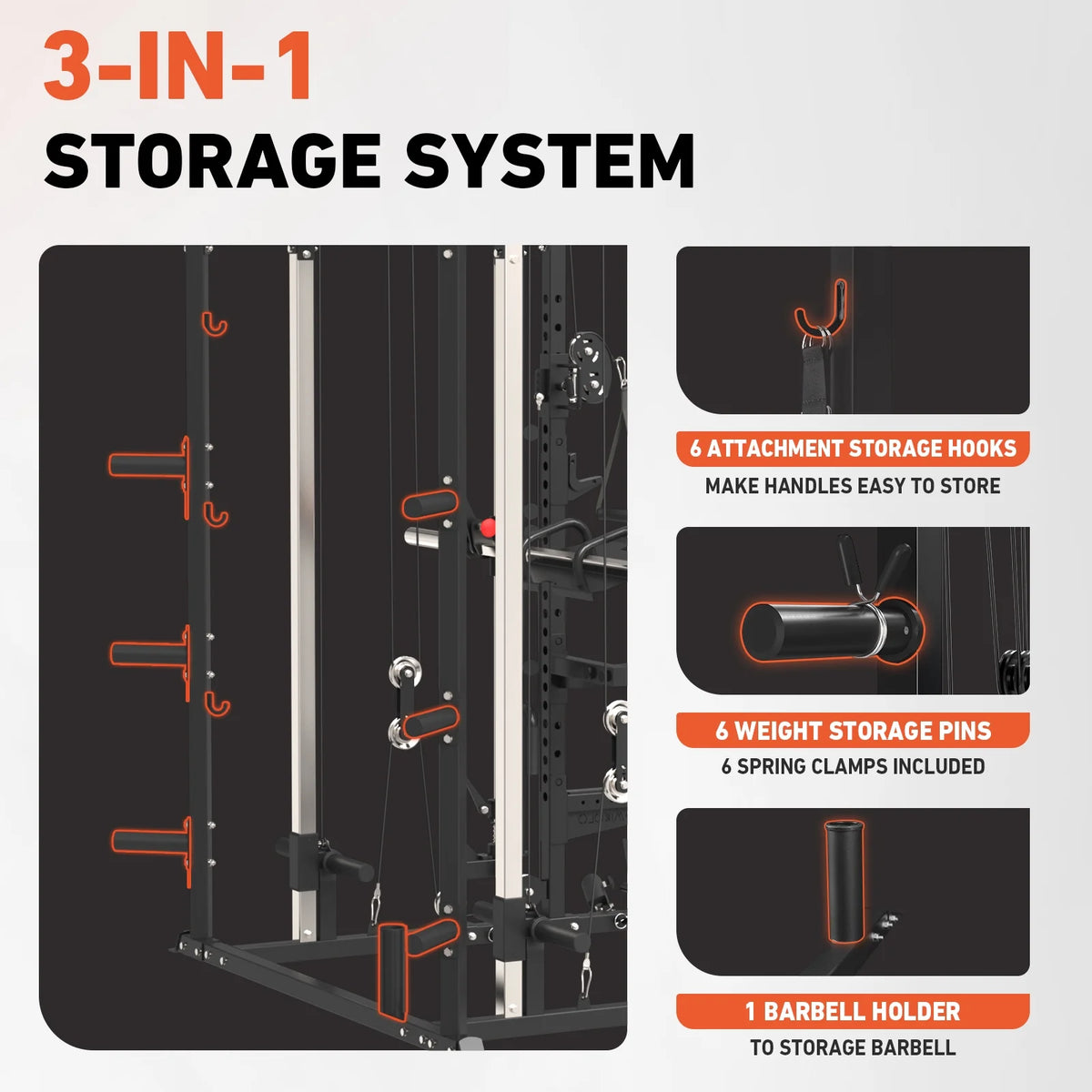Smith Machine, All-In-One Power Rack Cage with Vertical Leg Press, 2000LBS Power Cage Squat Rack with Smith Bar, Dual Pulley Cable Crossover System for Home Gym — product view 7