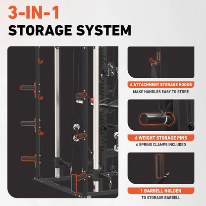Smith Machine, All-In-One Power Rack Cage with Vertical Leg Press, 2000LBS Power Cage Squat Rack with Smith Bar, Dual Pulley Cable Crossover System for Home Gym — product view 7