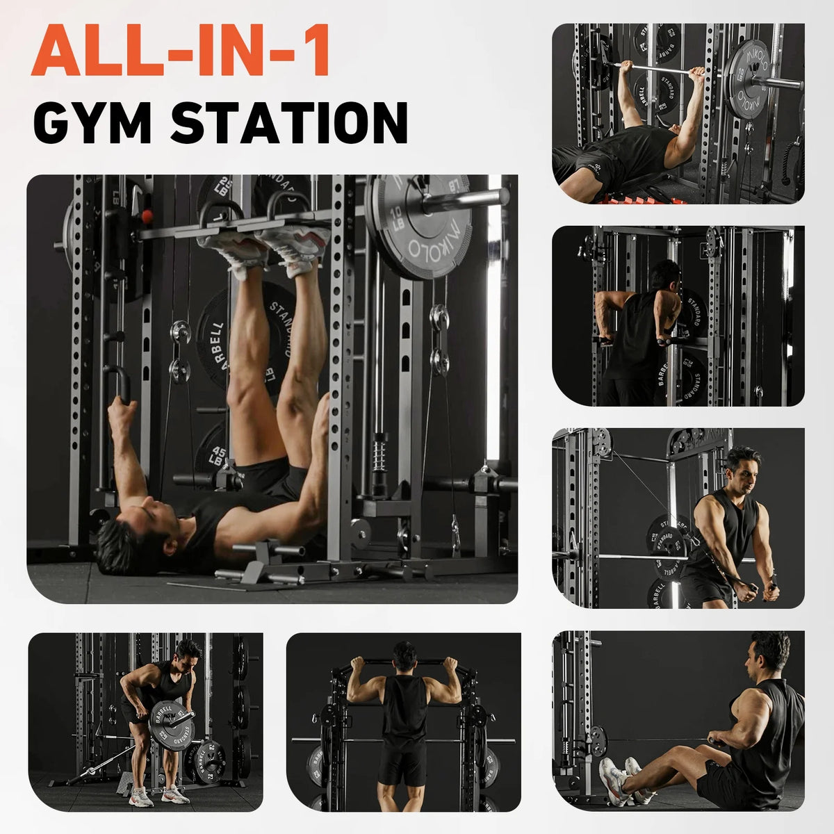 Smith Machine, All-In-One Power Rack Cage with Vertical Leg Press, 2000LBS Power Cage Squat Rack with Smith Bar, Dual Pulley Cable Crossover System for Home Gym — product view 8