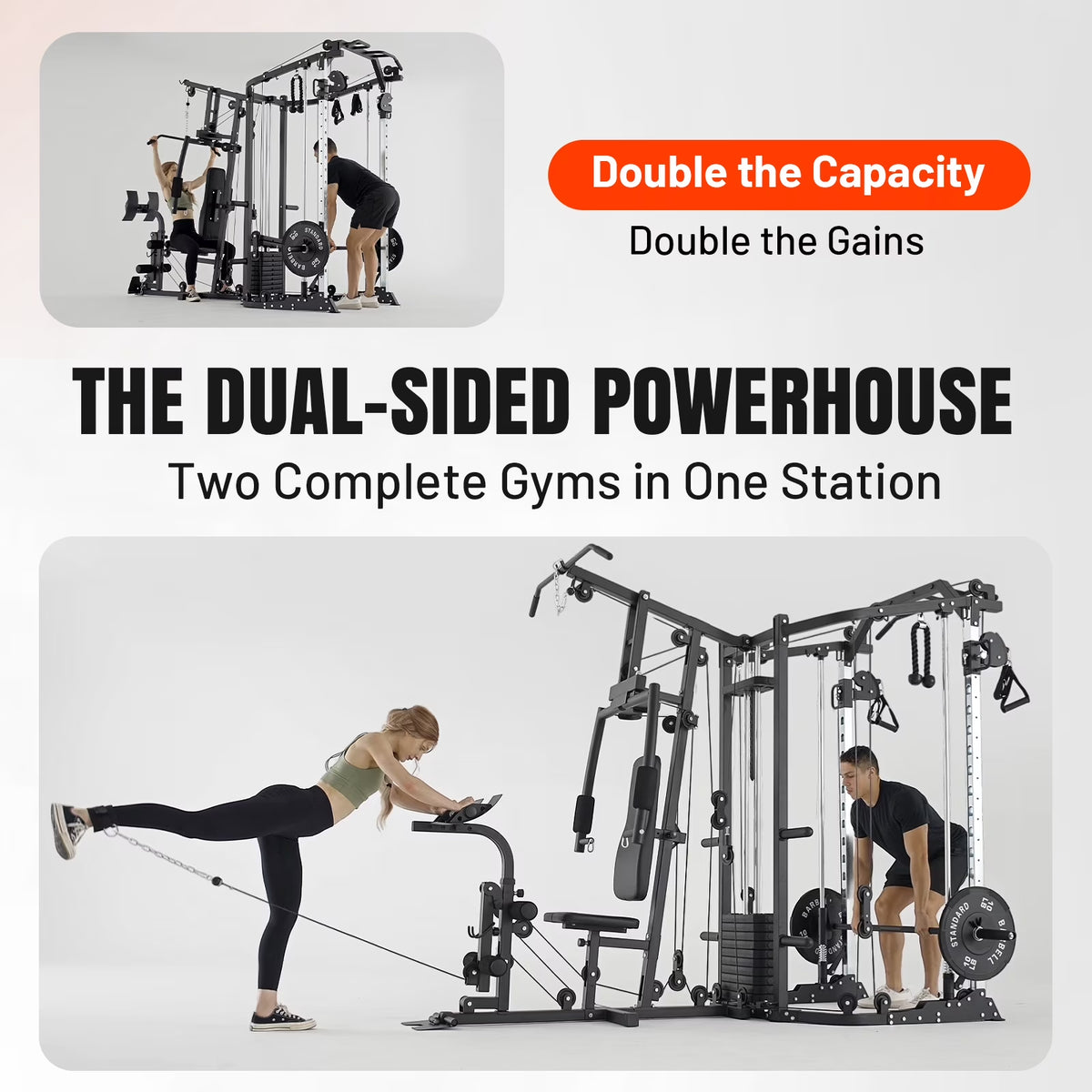 Smith Machine Power Cage, Multi-Function Home Gym System with Cable Crossover, 121LB Weight Stack — product view 12