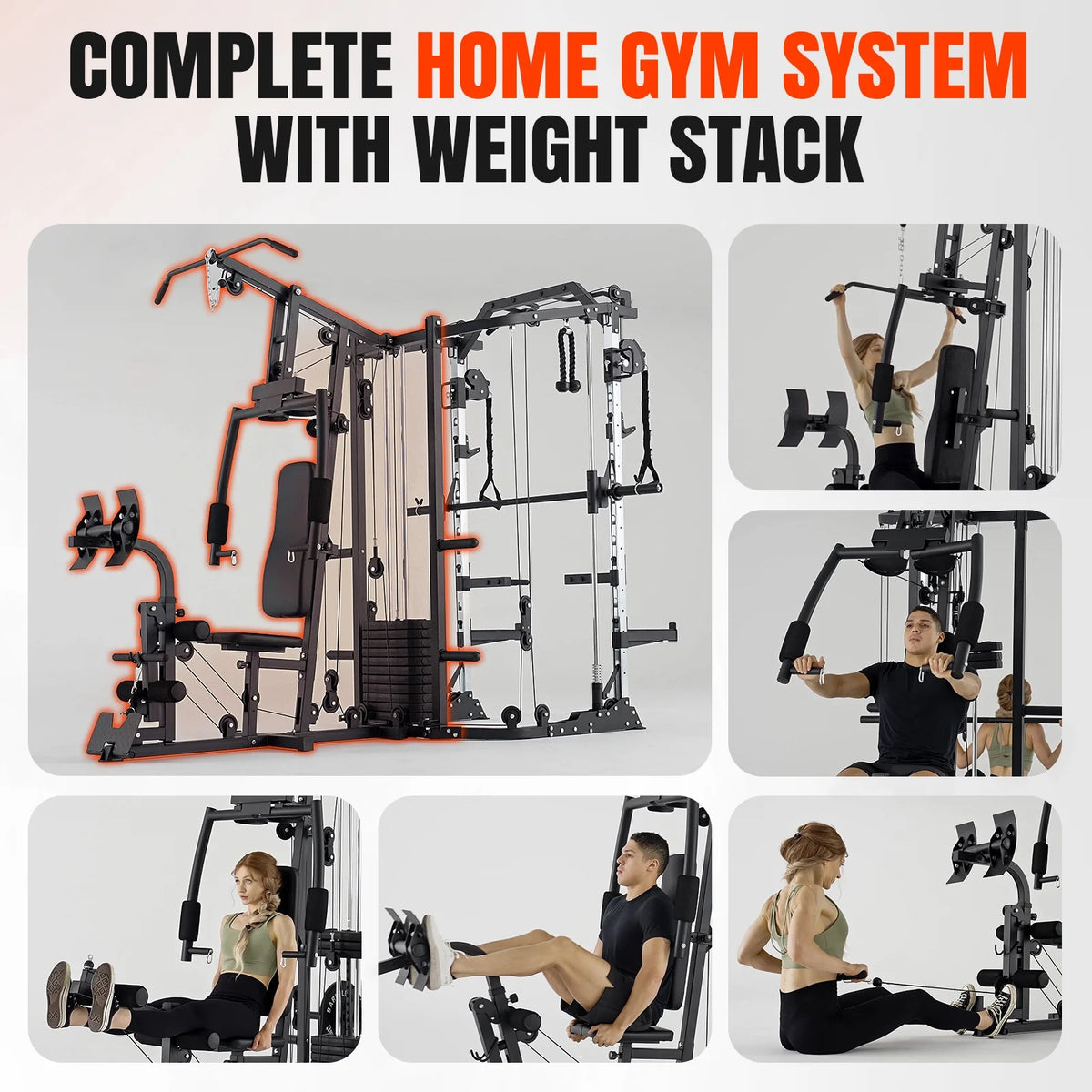 Smith Machine Power Cage, Multi-Function Home Gym System with Cable Crossover, 121LB Weight Stack — product view 13