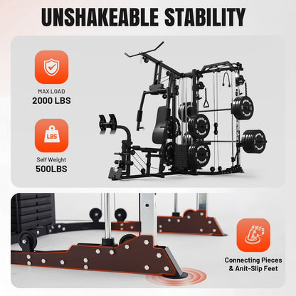 Smith Machine Power Cage, Multi-Function Home Gym System with Cable Crossover, 121LB Weight Stack — product view 14