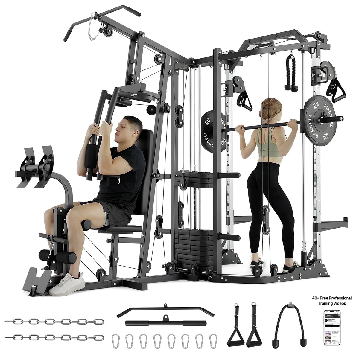 Smith Machine Power Cage, Multi-Function Home Gym System with Cable Crossover, 121LB Weight Stack — product view 2