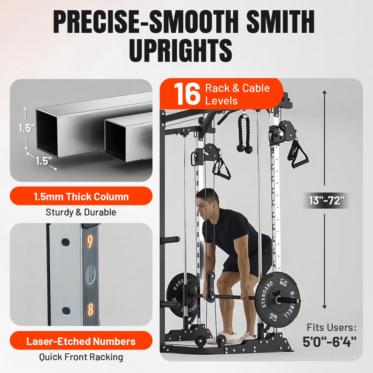 Smith Machine Power Cage, Multi-Function Home Gym System with Cable Crossover, 121LB Weight Stack — product view 5