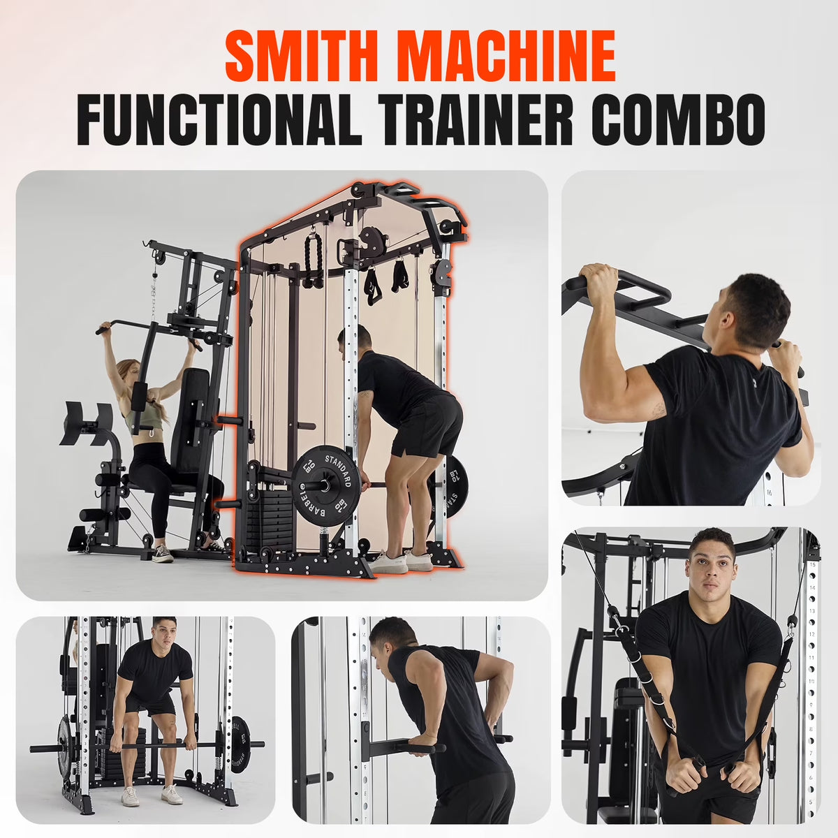 Smith Machine Power Cage, Multi-Function Home Gym System with Cable Crossover, 121LB Weight Stack — product view 6
