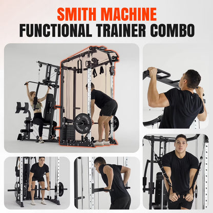 Smith Machine Power Cage, Multi-Function Home Gym System with Cable Crossover, 121LB Weight Stack — product view 6