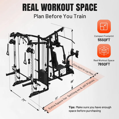 Smith Machine Power Cage, Multi-Function Home Gym System with Cable Crossover, 121LB Weight Stack — product view 7